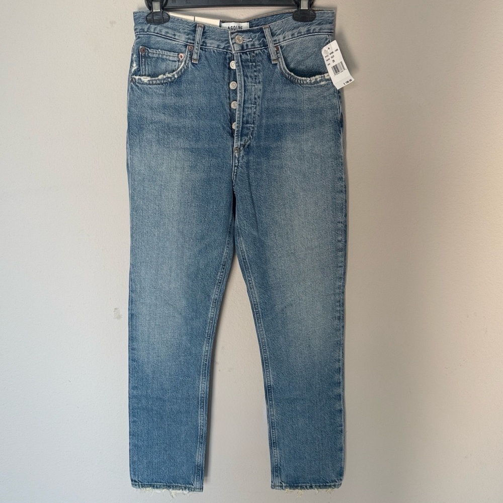 Agolde Riley High Rise Straight Crop Button-Fly Blue Jeans Sz 25 NWT